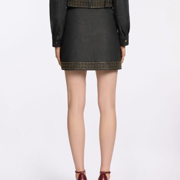 Elie Saab Embellished Denim Short Skirt in Blue featuring  – Luxury Designer Fashion at Coveti.