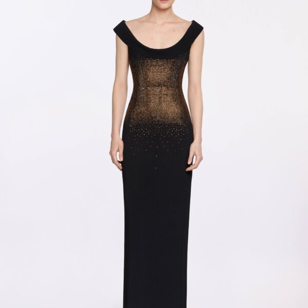 Elie Saab Embellished Knit Long Dress in Black featuring  – Luxury Designer Fashion at Coveti.