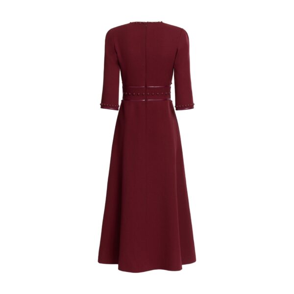 Elie Saab Embellished Wool Midi Dress in Red featuring  – Luxury Designer Fashion at Coveti.