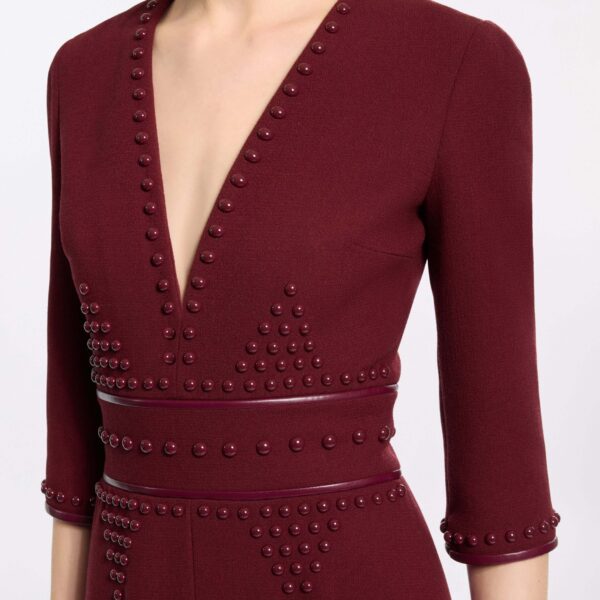Elie Saab Embellished Wool Midi Dress in Red featuring  – Luxury Designer Fashion at Coveti.