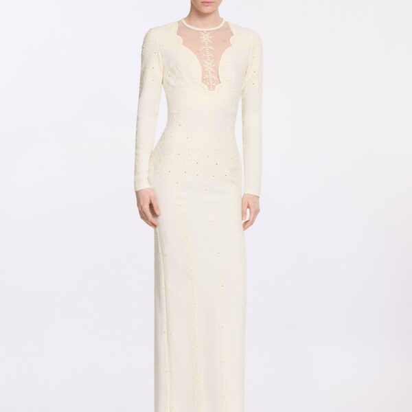 Elie Saab Embroidered Cady Dress in White featuring  – Luxury Designer Fashion at Coveti.