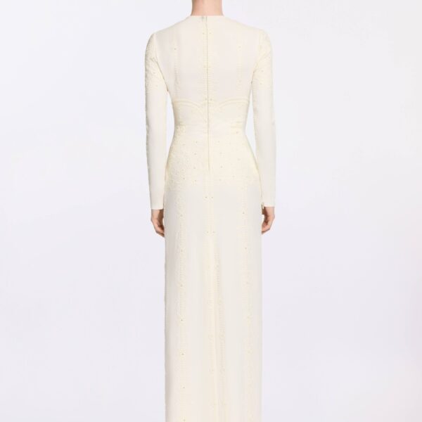 Elie Saab Embroidered Cady Dress in White featuring  – Luxury Designer Fashion at Coveti.