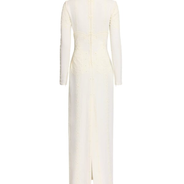 Elie Saab Embroidered Cady Dress in White featuring  – Luxury Designer Fashion at Coveti.