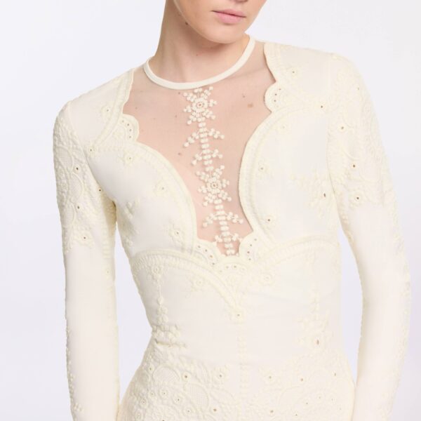 Elie Saab Embroidered Cady Dress in White featuring  – Luxury Designer Fashion at Coveti.