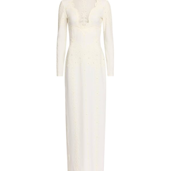 Elie Saab Embroidered Cady Dress in White featuring  – Luxury Designer Fashion at Coveti.