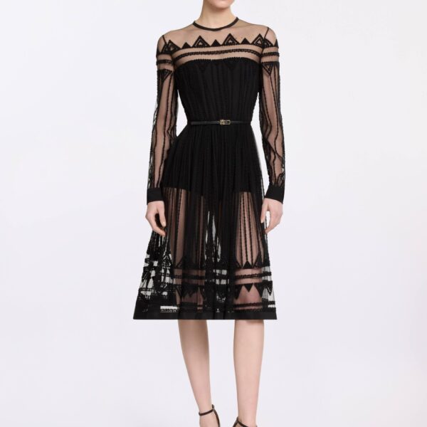 Elie Saab Embroidered Tulle Midi Dress in Black featuring  – Luxury Designer Fashion at Coveti.