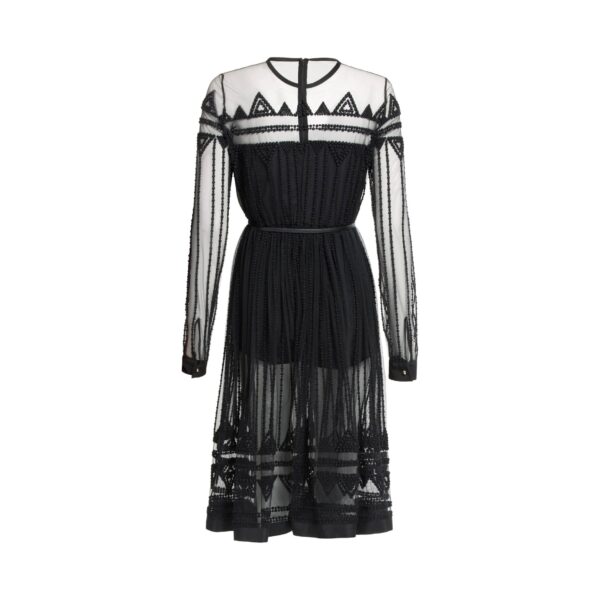 Elie Saab Embroidered Tulle Midi Dress in Black featuring  – Luxury Designer Fashion at Coveti.
