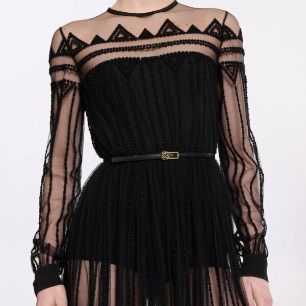 Elie Saab Embroidered Tulle Midi Dress in Black featuring  – Luxury Designer Fashion at Coveti.
