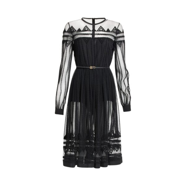 Elie Saab Embroidered Tulle Midi Dress in Black featuring  – Luxury Designer Fashion at Coveti.