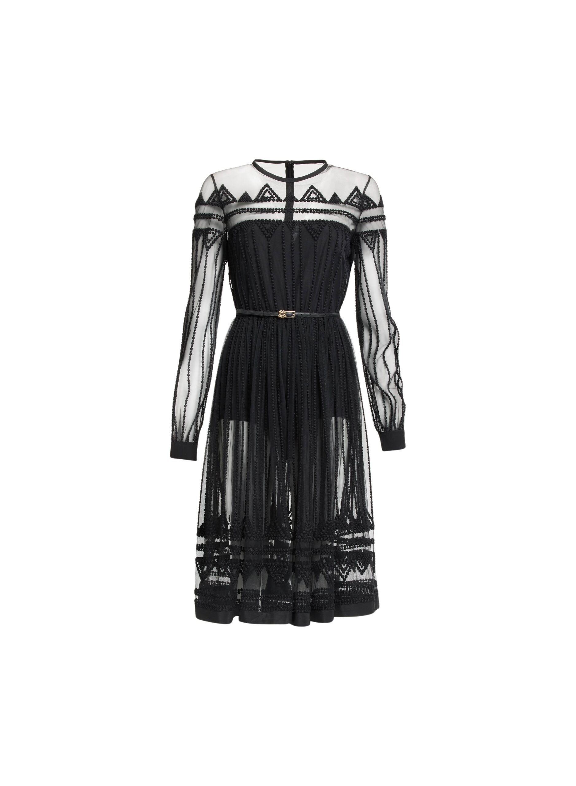 Elie Saab Embroidered Tulle Midi Dress in Black featuring  – Luxury Designer Fashion at Coveti.