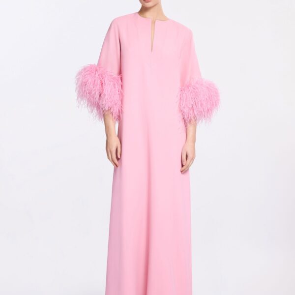 Elie Saab Feather Trimmed Kaftan in Pink featuring  – Luxury Designer Fashion at Coveti.