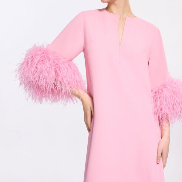 Elie Saab Feather Trimmed Kaftan in Pink featuring  – Luxury Designer Fashion at Coveti.