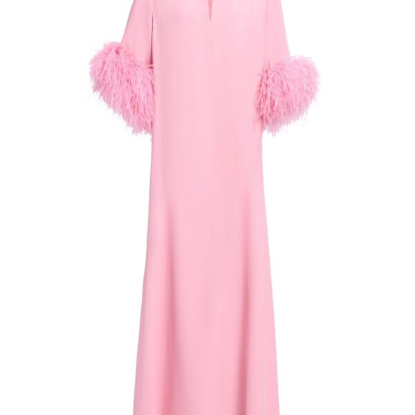 Elie Saab Feather Trimmed Kaftan in Pink featuring  – Luxury Designer Fashion at Coveti.