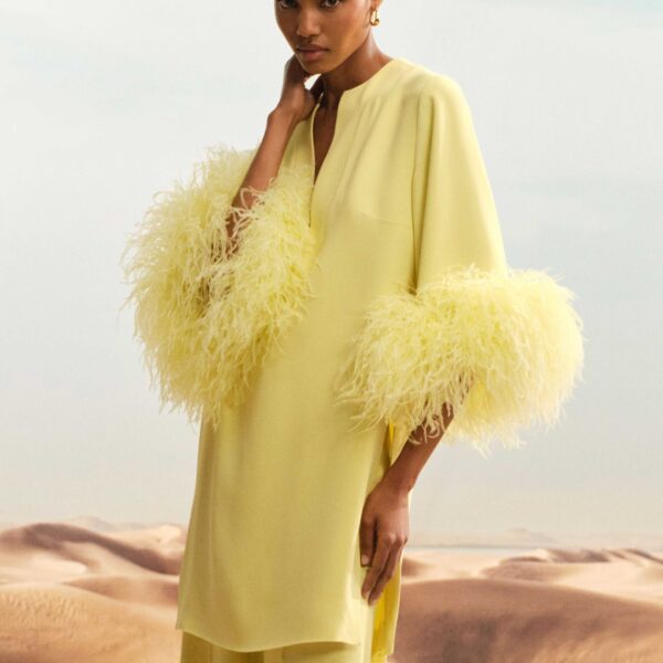 Elie Saab Feather Trimmed Top in Yellow featuring  – Luxury Designer Fashion at Coveti.