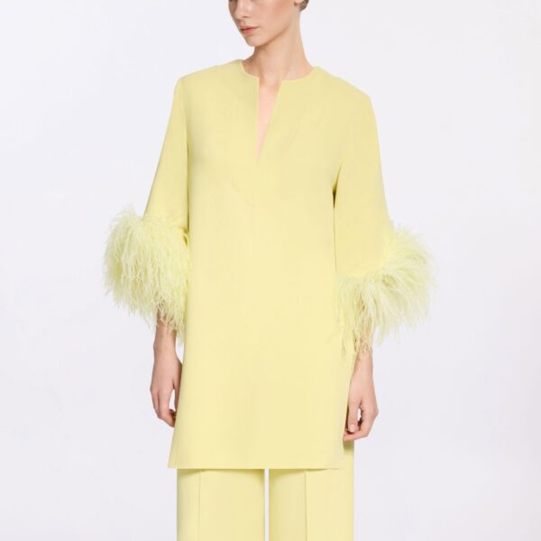 Elie Saab Feather Trimmed Top in Yellow featuring  – Luxury Designer Fashion at Coveti.