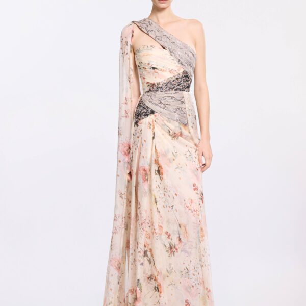 Elie Saab Floral Print Long Dress in Multicolour featuring  – Luxury Designer Fashion at Coveti.