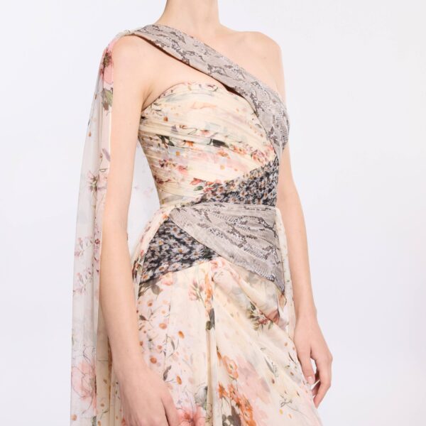Elie Saab Floral Print Long Dress in Multicolour featuring  – Luxury Designer Fashion at Coveti.