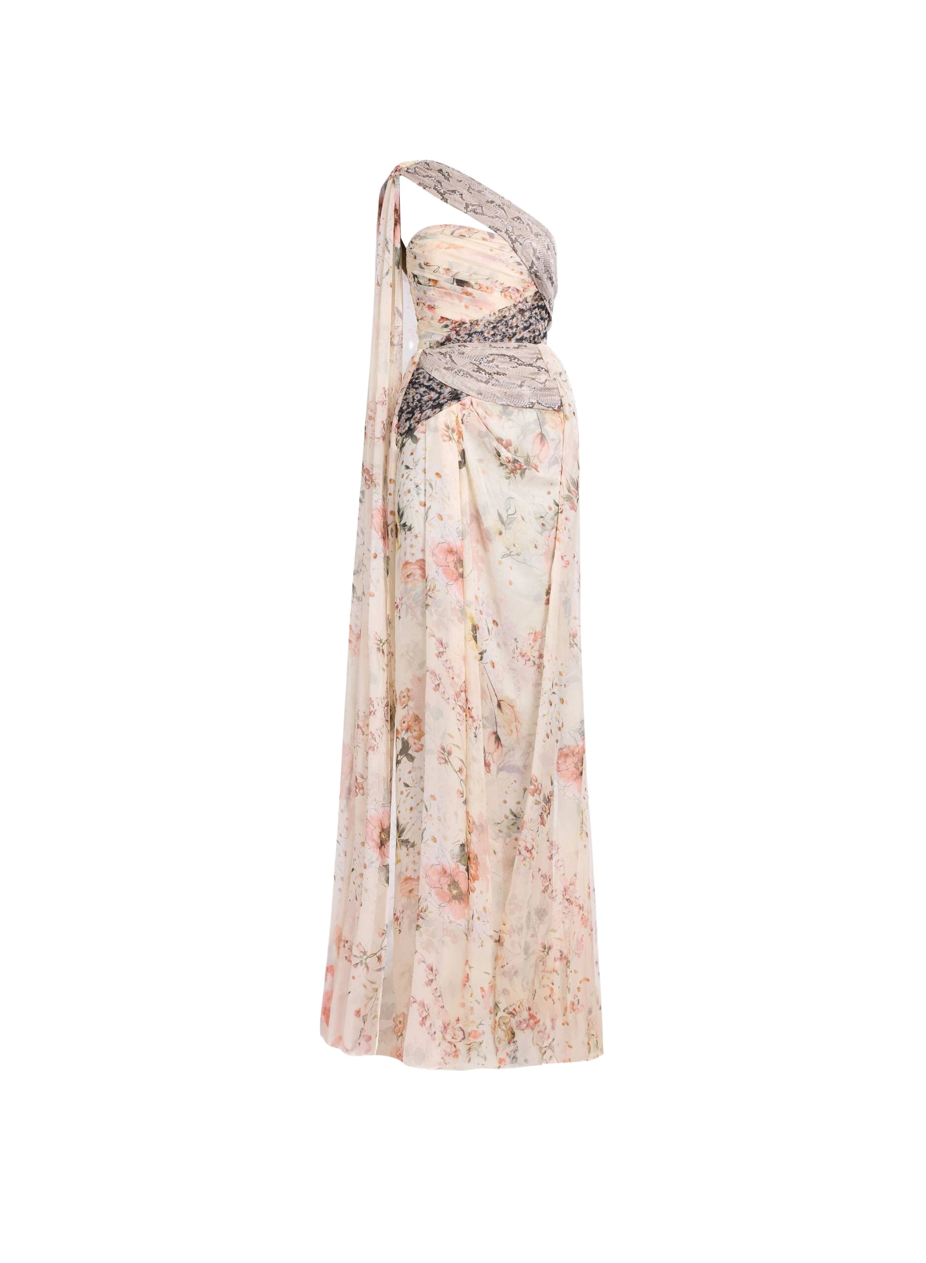 Elie Saab Floral Print Long Dress in Multicolour featuring  – Luxury Designer Fashion at Coveti.