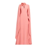 Elie Saab Flower Embellished Cady Dress in Pink featuring  – Luxury Designer Fashion at Coveti.