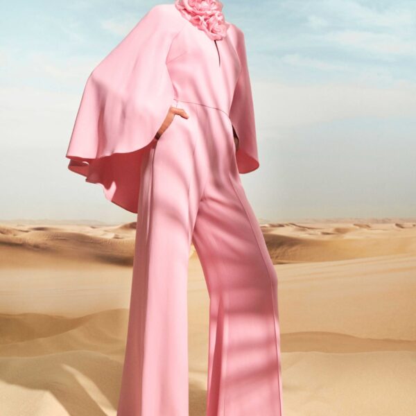 Elie Saab Flower Embellished Cady Jumpsuit in Pink featuring  – Luxury Designer Fashion at Coveti.