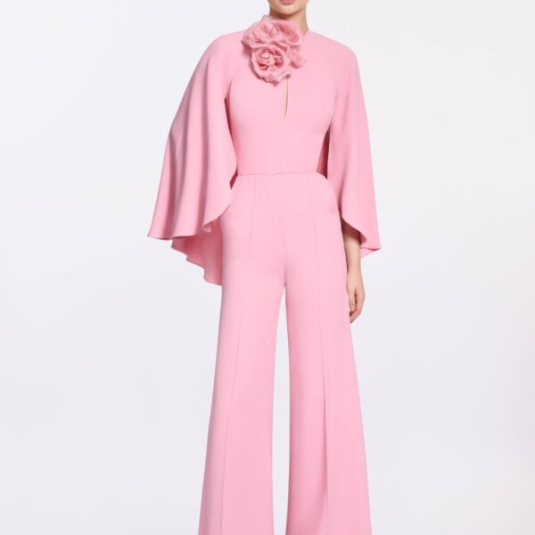 Elie Saab Flower Embellished Cady Jumpsuit in Pink featuring  – Luxury Designer Fashion at Coveti.