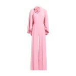 Elie Saab Flower Embellished Cady Jumpsuit in Pink featuring  – Luxury Designer Fashion at Coveti.