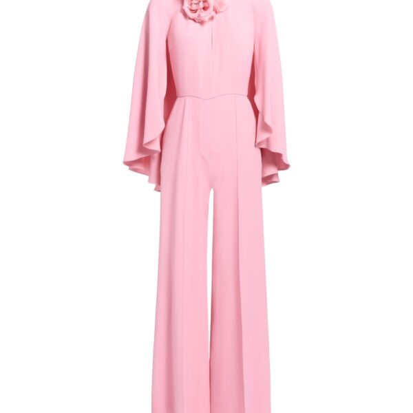 Elie Saab Flower Embellished Cady Jumpsuit in Pink featuring  – Luxury Designer Fashion at Coveti.