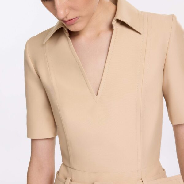 Elie Saab Gabardine Midi Dress in Beige featuring  – Luxury Designer Fashion at Coveti.
