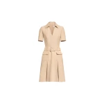 Elie Saab Gabardine Midi Dress in Beige featuring  – Luxury Designer Fashion at Coveti.