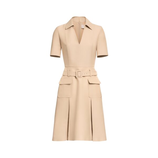 Elie Saab Gabardine Midi Dress in Beige featuring  – Luxury Designer Fashion at Coveti.