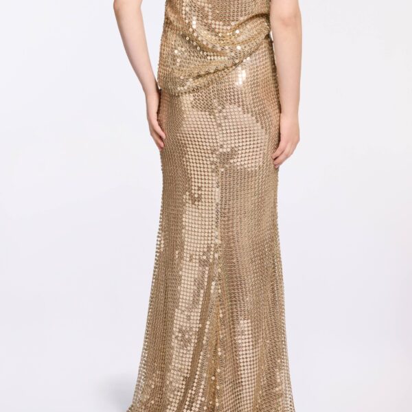 Elie Saab Gold Sequin Long Skirt in Metallic featuring  – Luxury Designer Fashion at Coveti.