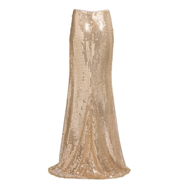 Elie Saab Gold Sequin Long Skirt in Metallic featuring  – Luxury Designer Fashion at Coveti.