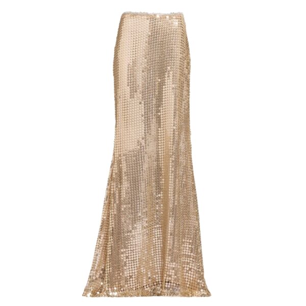 Elie Saab Gold Sequin Long Skirt in Metallic featuring  – Luxury Designer Fashion at Coveti.