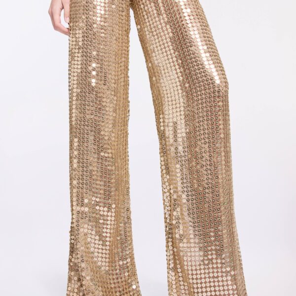 Elie Saab Gold Sequin Pants in Metallic featuring  – Luxury Designer Fashion at Coveti.