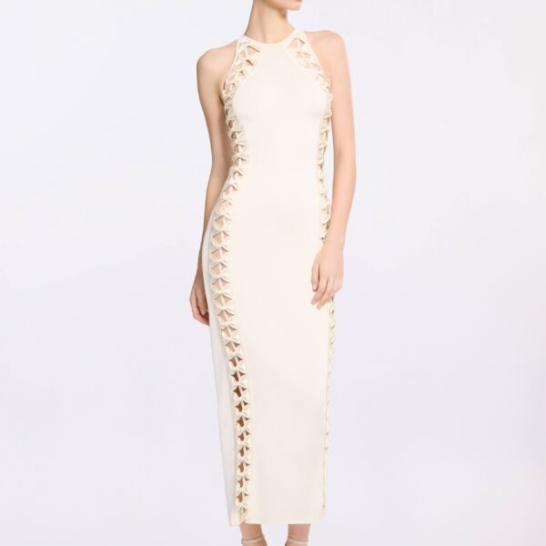 Elie Saab Halter Knit Dress in White featuring  – Luxury Designer Fashion at Coveti.