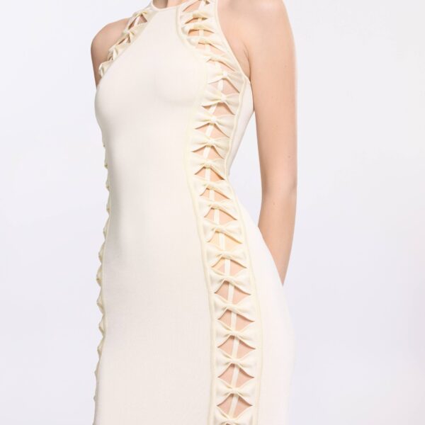 Elie Saab Halter Knit Dress in White featuring  – Luxury Designer Fashion at Coveti.