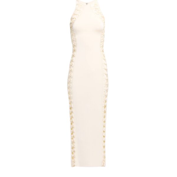 Elie Saab Halter Knit Dress in White featuring  – Luxury Designer Fashion at Coveti.
