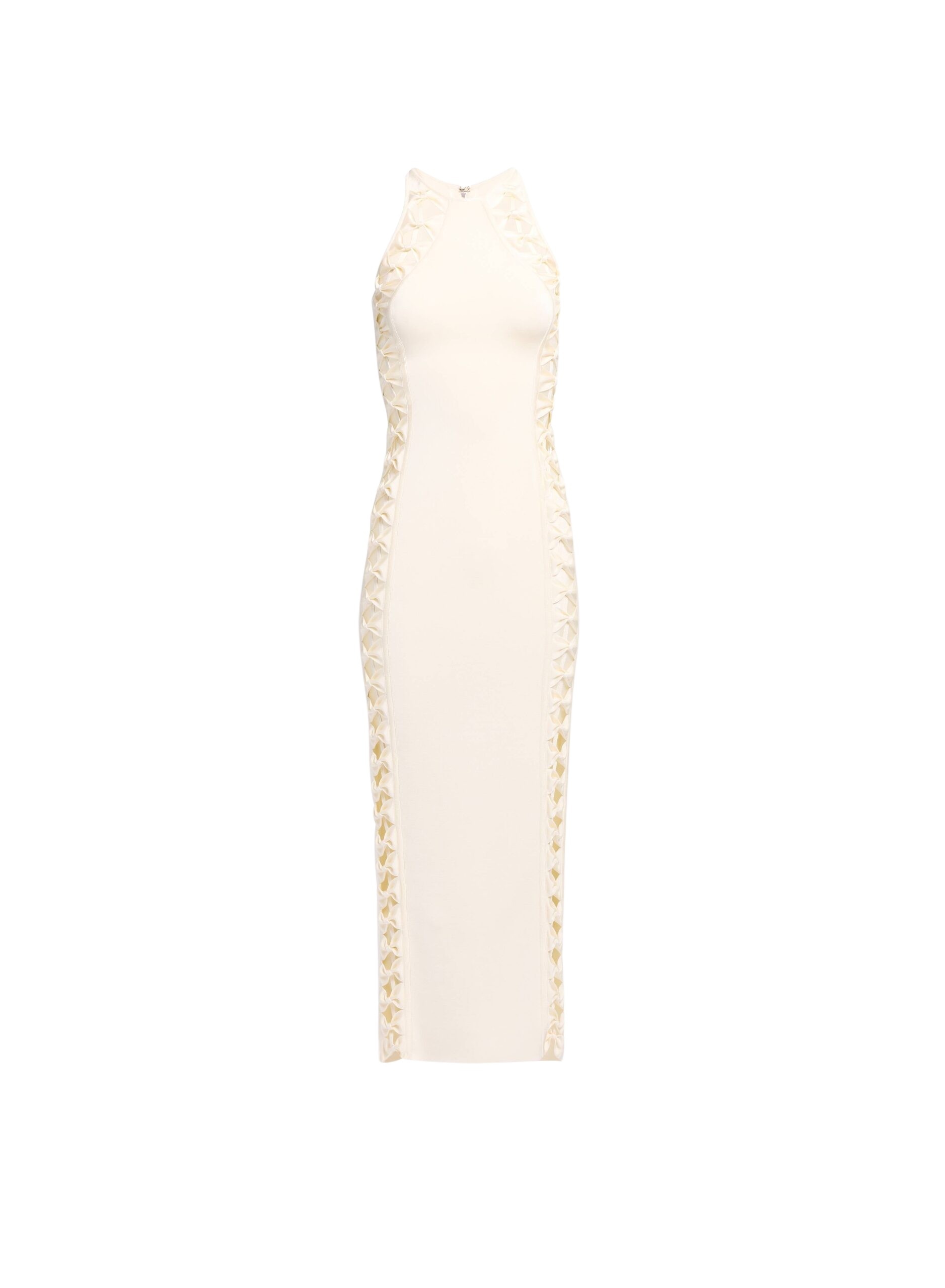 Elie Saab Halter Knit Dress in White featuring  – Luxury Designer Fashion at Coveti.