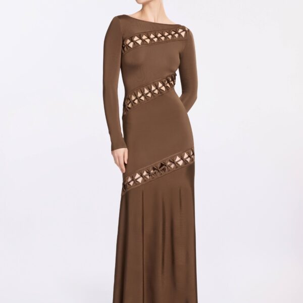 Elie Saab Interlaced Knit Dress in Beige featuring  – Luxury Designer Fashion at Coveti.