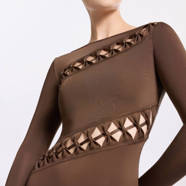 Elie Saab Interlaced Knit Dress in Beige featuring  – Luxury Designer Fashion at Coveti.