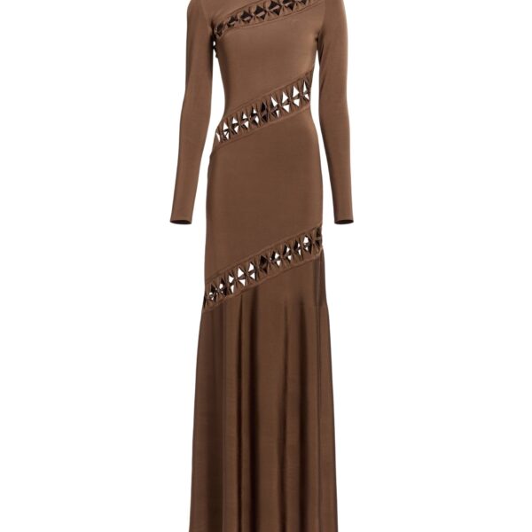 Elie Saab Interlaced Knit Dress in Beige featuring  – Luxury Designer Fashion at Coveti.