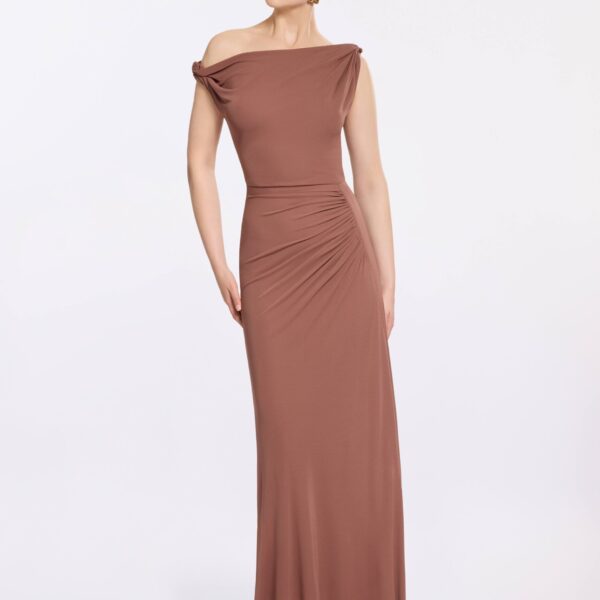 Elie Saab Jersey Long Dress in Beige featuring  – Luxury Designer Fashion at Coveti.