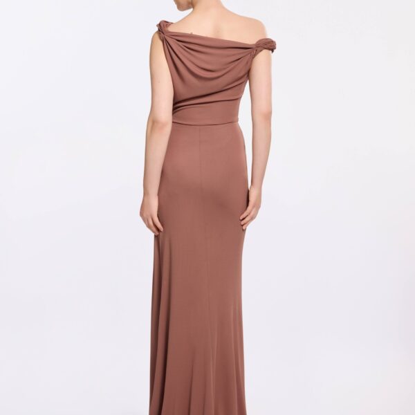 Elie Saab Jersey Long Dress in Beige featuring  – Luxury Designer Fashion at Coveti.