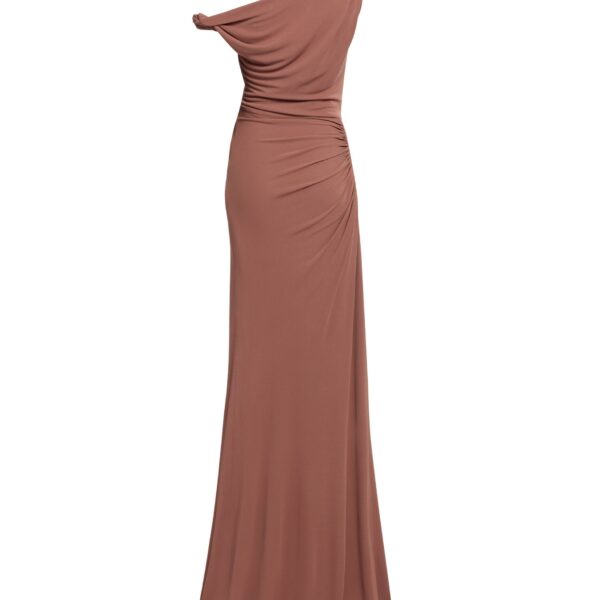 Elie Saab Jersey Long Dress in Beige featuring  – Luxury Designer Fashion at Coveti.