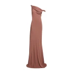 Elie Saab Jersey Long Dress in Beige featuring  – Luxury Designer Fashion at Coveti.