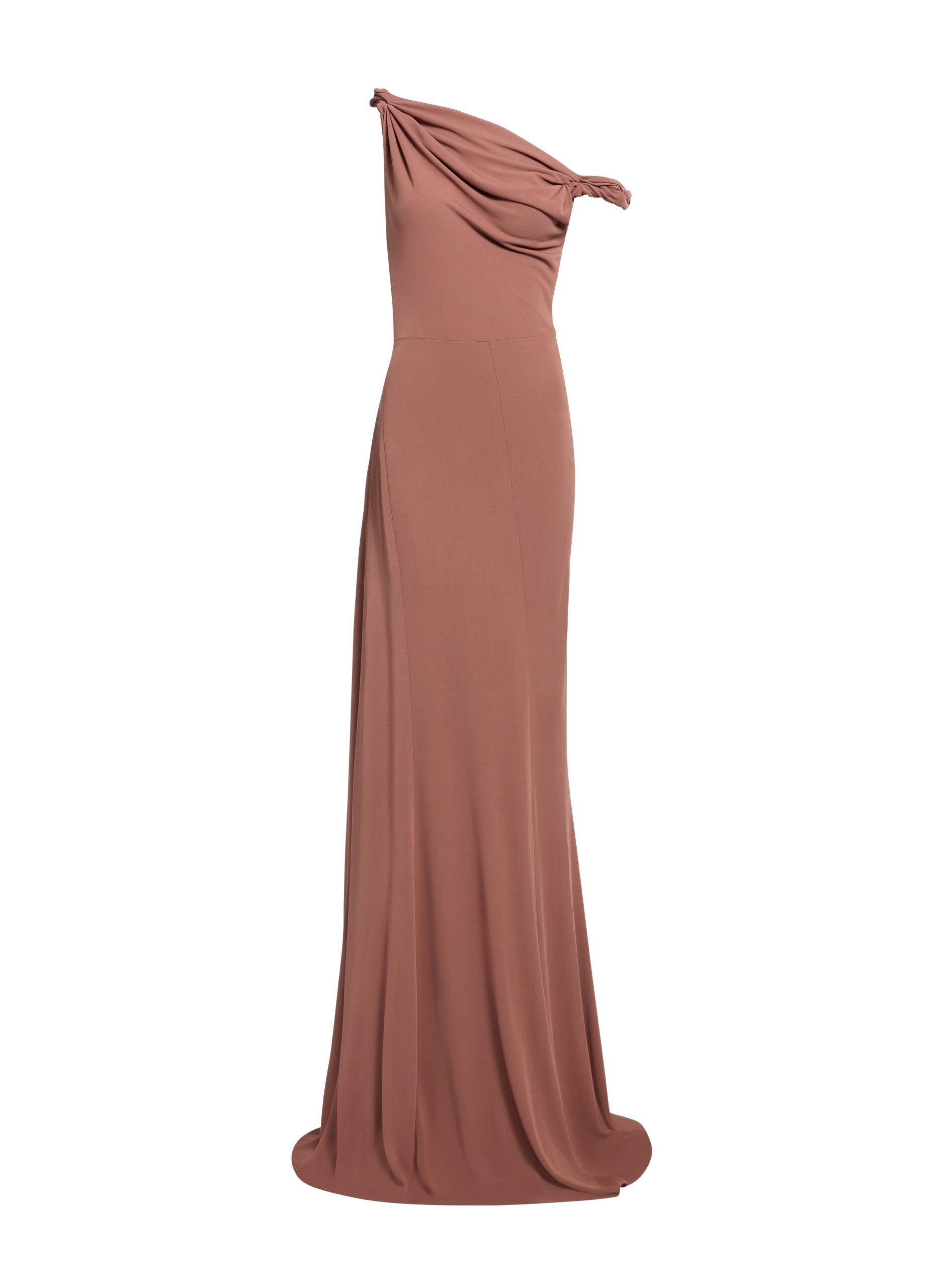 Elie Saab Jersey Long Dress in Beige featuring  – Luxury Designer Fashion at Coveti.