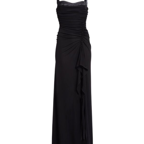Elie Saab Jersey Satin Dress in Black featuring  – Luxury Designer Fashion at Coveti.