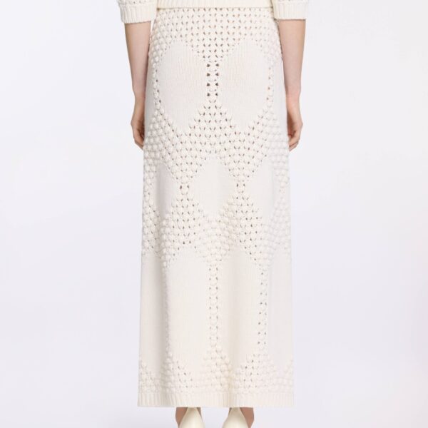 Elie Saab Knit Midi Skirt in White featuring  – Luxury Designer Fashion at Coveti.
