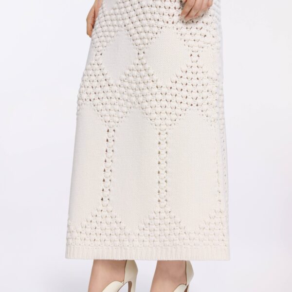 Elie Saab Knit Midi Skirt in White featuring  – Luxury Designer Fashion at Coveti.