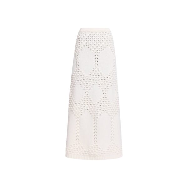 Elie Saab Knit Midi Skirt in White featuring  – Luxury Designer Fashion at Coveti.